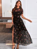 Women's Floral Print Maxi Dress, Gothic Vintage Shortsleeve Round Neck Dress for Party Holiday Wedding Guest, Ladies Clothes ...