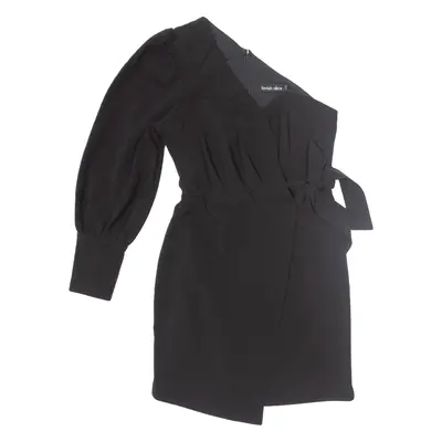 LAVISH ALICE One Shoulder Wrap Dress Black Long Sleeve Short Womens UK 10