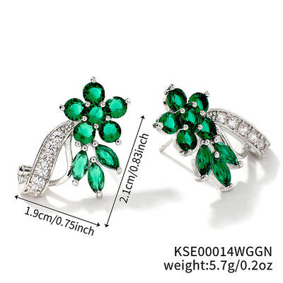 Elegant Brass Rhinestone Leaf Stud Earrings