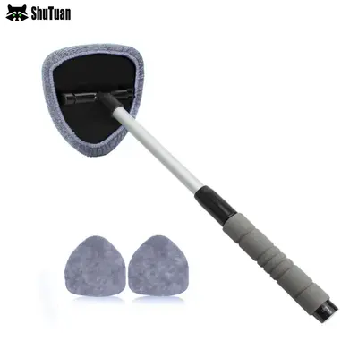 Shutuan Car Windshield Cleaning Tool, Car Window Cleaner with 2 Washable Reusable Microfiber Pads, Extendable Long Handle Gl...