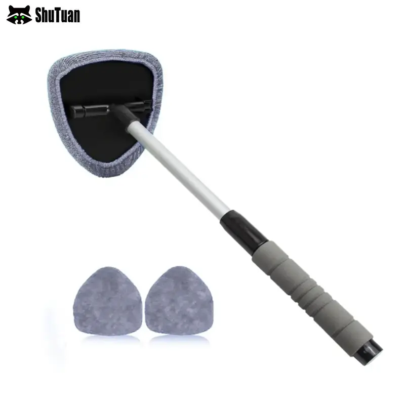 Shutuan Car Windshield Cleaning Tool, Car Window Cleaner with 2 Washable Reusable Microfiber Pads, Extendable Long Handle Gl...