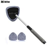 Shutuan Car Windshield Cleaning Tool, Car Window Cleaner with 2 Washable Reusable Microfiber Pads, Extendable Long Handle Gl...