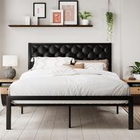 MUTICOR Metal Bed Frame with Upholstered Button Tufted Headboard,Fabric/Faux Leather,【Frame Only, No Mattress】Twin Full K...
