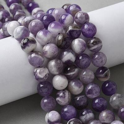 Round Natural Chevron Amethyst Bead Strands