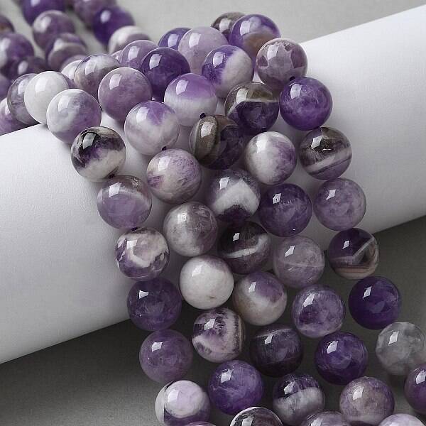 Round Natural Chevron Amethyst Bead Strands