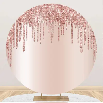 Modern Rose Gold Glitter Round Birthday Backdrop - Aperturee