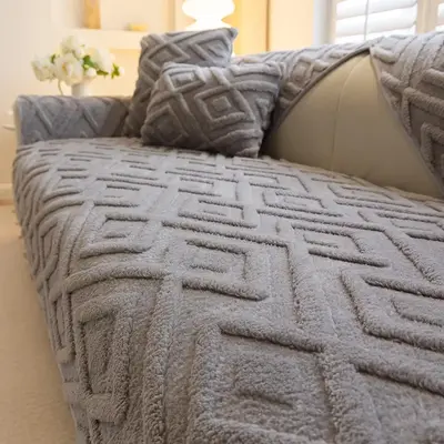 Solid Color Geometric Pattern Sofa Slipcover, 1 Count Non-slip Soft Sofa Mat, Sofa Protector for Home Living Room, Bedroom Ac...