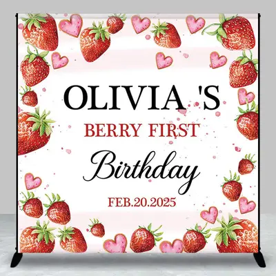 Berry Sweet First Personalized Birthday Backdrop - Aperturee