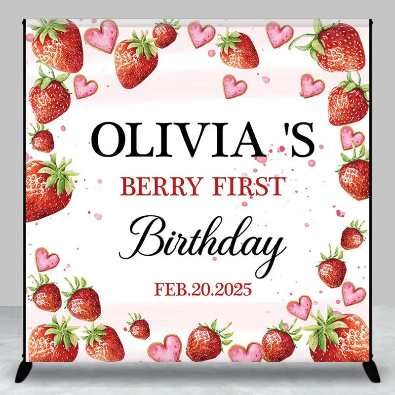 Berry Sweet First Personalized Birthday Backdrop - Aperturee