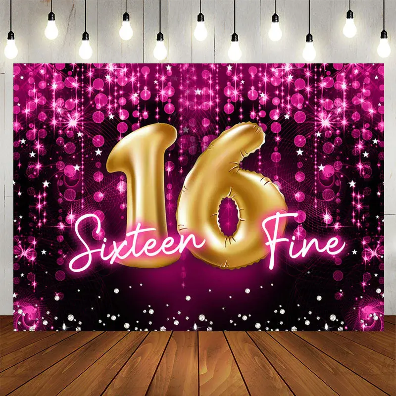 Aperturee Sweet 16 Fine Pink Glitter Bokeh Backdrop Birthday