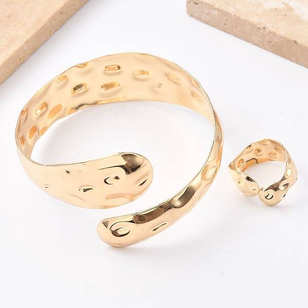 Snake Shape Hammered Iron Cuff Bangle & Ring