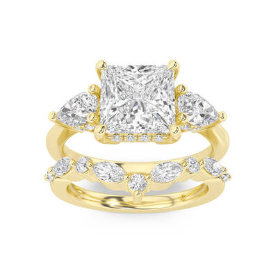 Celestia Lab Grown Princess Cut Diamond Engagement Ring with The Angelina Wedding Band | 18K Yellow Gold 1 3/4 ct. tw.