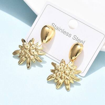 Flower 304 Stainless Steel Dangle Stud Earrings