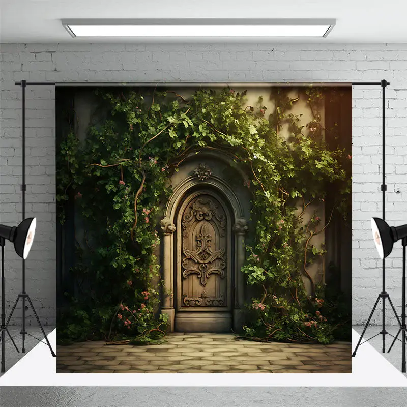 Aperturee Spring Greenery Retro Door Maternity Photo Backdrop | Diy Photography Backdrop | Photo Booth Background | Photograp...