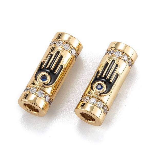 Real 18K Gold Plated Brass Micro Pave Clear Cubic Zirconia Tube Beads
