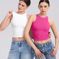 PUMIEY Women's Crew Neck Tank Top Sleeveless Summer Crop Tops for Women Womenswear Comfort Basic Basic Minimalist