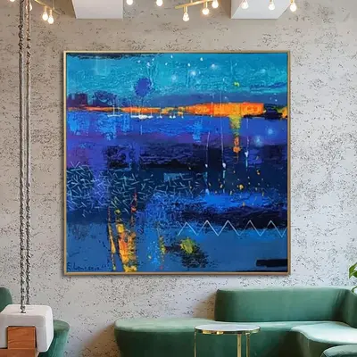 Extra Large Abstract Blue Paintings On Canvas Original Colorful Painting Modern Textured Wall Art OIl Painting | NOCTURNAL