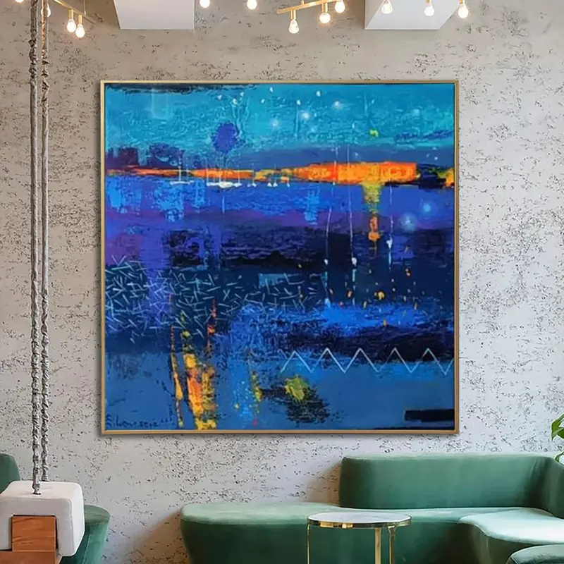 Extra Large Abstract Blue Paintings On Canvas Original Colorful Painting Modern Textured Wall Art OIl Painting | NOCTURNAL