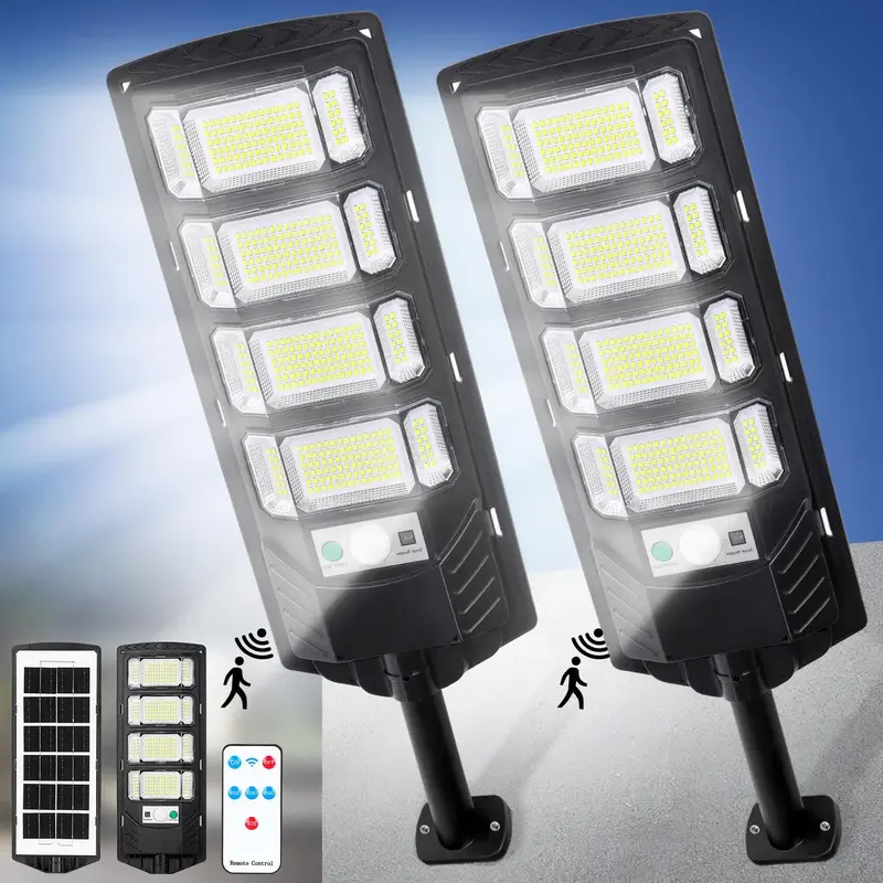 2 Pack Three sided luminescence Solar Street Lights Outdoor Dusk to Dawn, 10000LM 6500K Solar Lights Outdoor Waterproof IP65,...