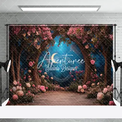 Aperturee Moon Night Pink Floral Tree Romantic Wedding Backdrop, 3X2FT(1MX0.6M), 14 USD, wedding backdrops, ENHD2J26-M