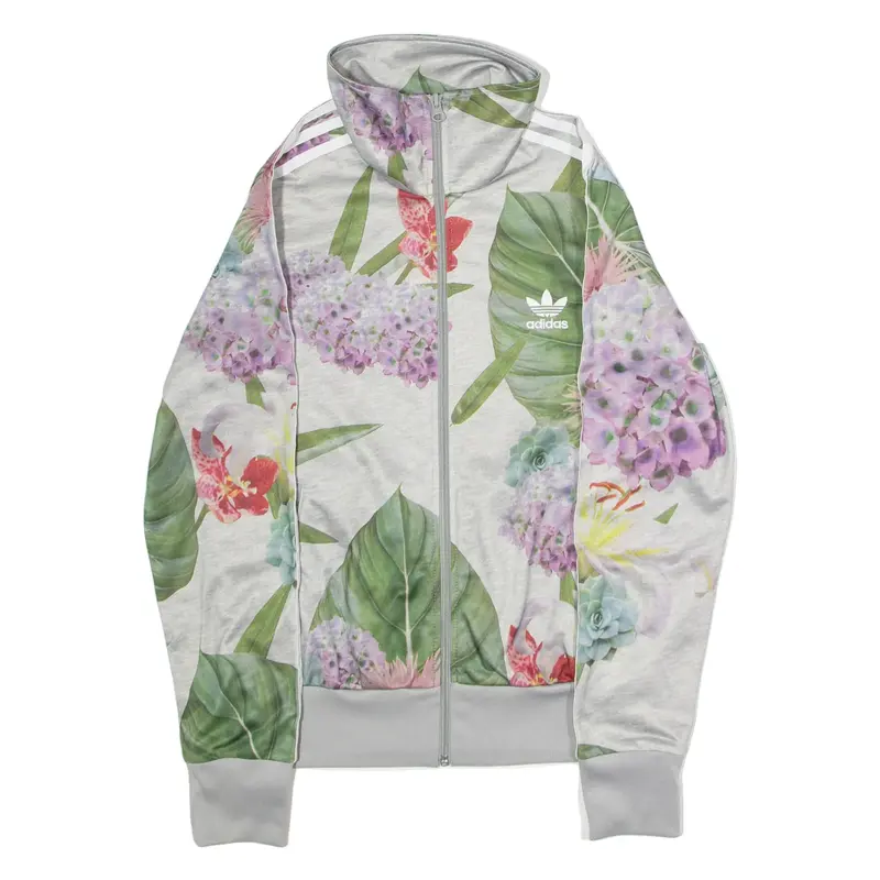 ADIDAS ORIGINALS Womens Track Jacket Grey Floral UK 14