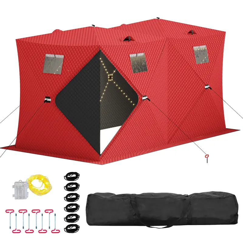 Garvee Insulated Pop-Up Ice Fishing Tent – 5-7 Person Portable Shelter with Double Zippered Doors, Large Windows, 2x49ft LE...