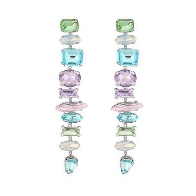 Glass Rectangle Tassel Earrings