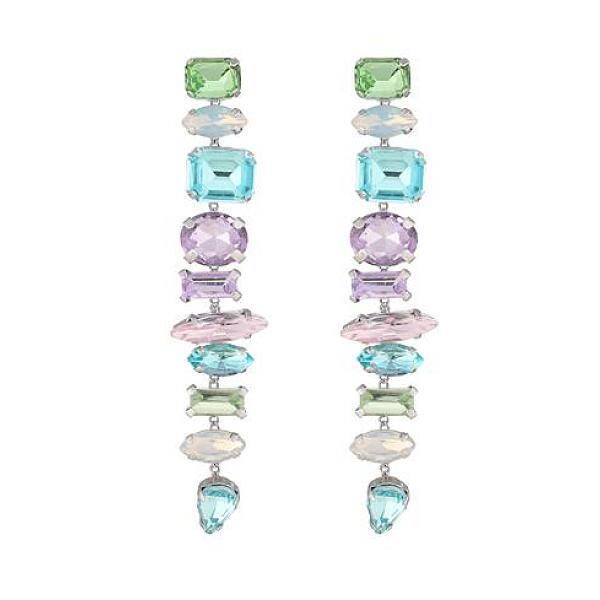 Glass Rectangle Tassel Earrings