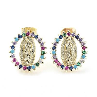 Brass Micro Pave Colorful Cubic Zirconia Stud Earrings for Women