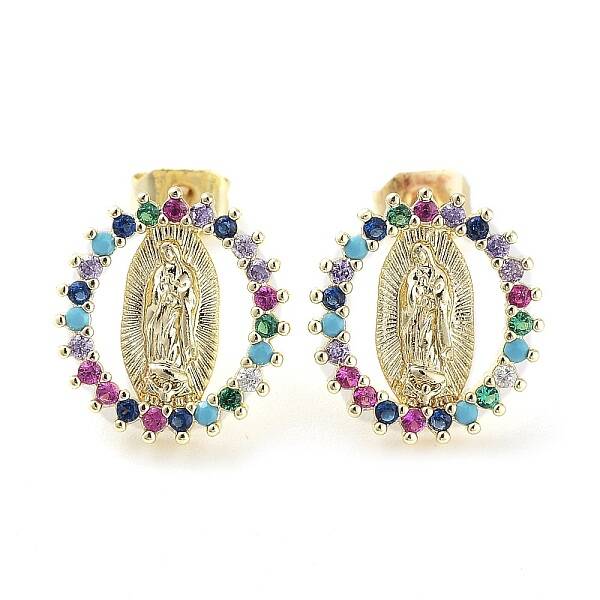 Brass Micro Pave Colorful Cubic Zirconia Stud Earrings for Women