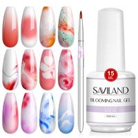 Saviland 15ml Blooming Gel for Nails Creates Marble Effect with UV/LED Curing Includes Gel Polish & nail Art Brush for DIY Ma...