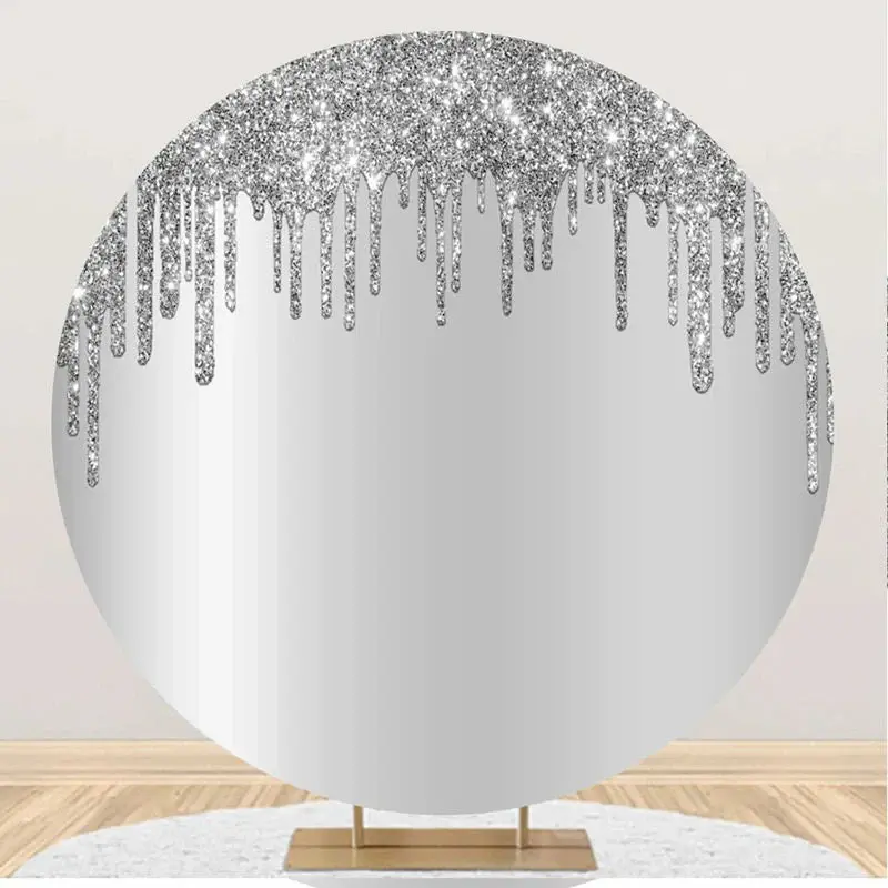 Simple Silver Glitter Bokeh Round Birthday Backdrop - Aperturee