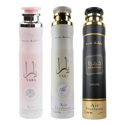 (3pc Bundle Pack) 300ml Yara + Yara Moi + Khamrah Air Freshener Aroma Spray by Lattafa