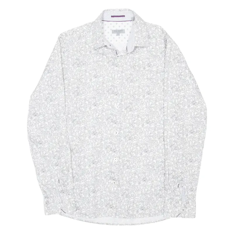 TED BAKER Mens Shirt White Floral Long Sleeve M