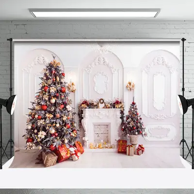 Aperturee White Pink Wall Pine Tree Gifts Christmas Backdrop - Aperturee