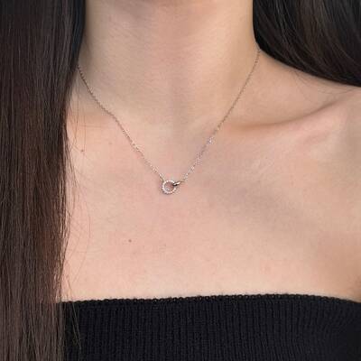 Round Ring 925 Sterling Silver Pave Cubic Zirconia Pendant Necklaces for Women
