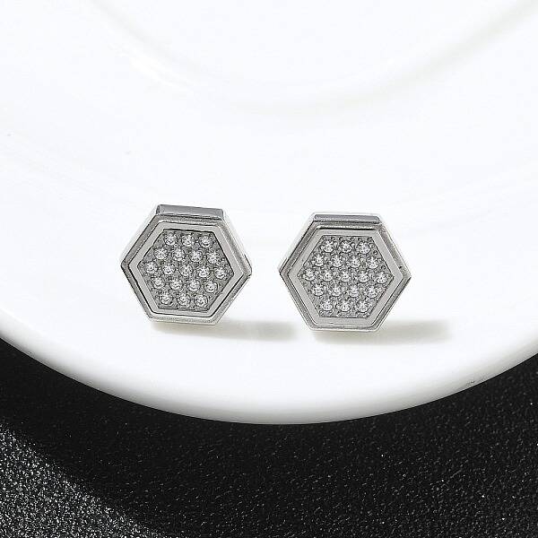 304 Stainless Steel Micro Pave Clear Cubic Zirconia Stud Earrings
