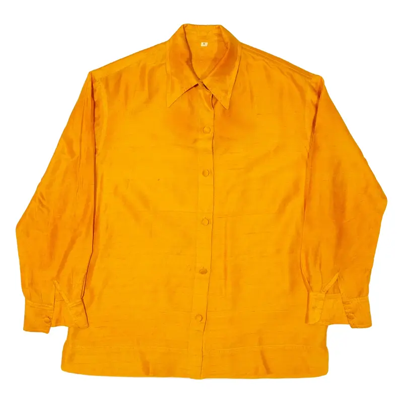 Womens Plain Shirt Orange Silk Long Sleeve S
