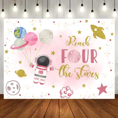 Astronaut Reach Four The Stars 4th Birthday Backdrop - Aperturee