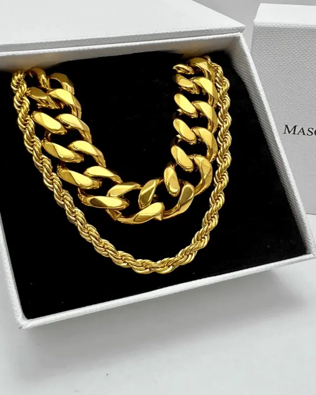 18K Gold Chunky Chain + Rope Chain Necklace Stack Bundle - MASON CHUNKY CHAIN™