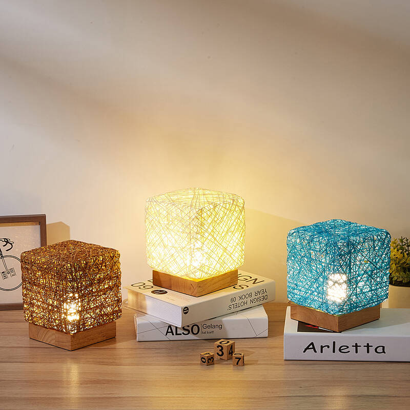 Hand-Knit Rattan Wood Desk Lamp - USB, LED, Dimmable Night Light