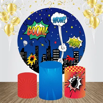 Boom Pow Wow Night Star Round Birthday Backdrop Kit - Aperturee