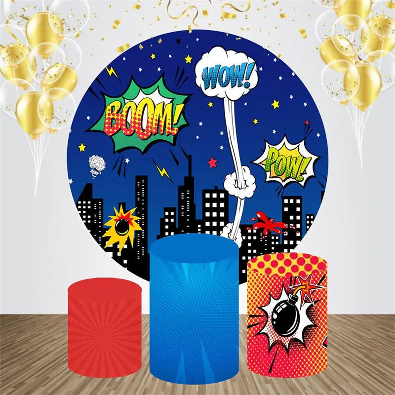 Boom Pow Wow Night Star Round Birthday Backdrop Kit - Aperturee