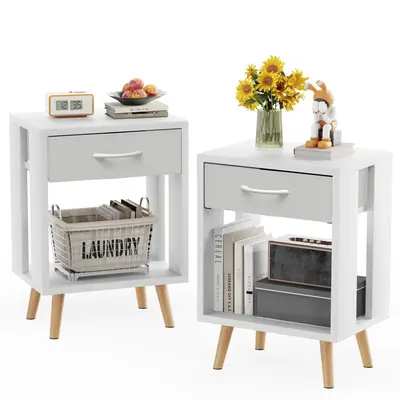 【Deals For You Days】Night Stand Set 2 with Fabric Drawer and Open Wood Shelf, Side Table with Storage, Nightstands with D...