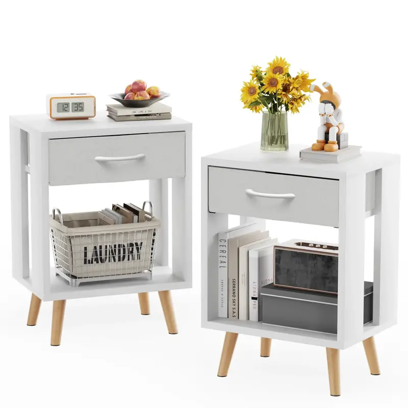 【Deals For You Days】Night Stand Set 2 with Fabric Drawer and Open Wood Shelf, Side Table with Storage, Nightstands with D...