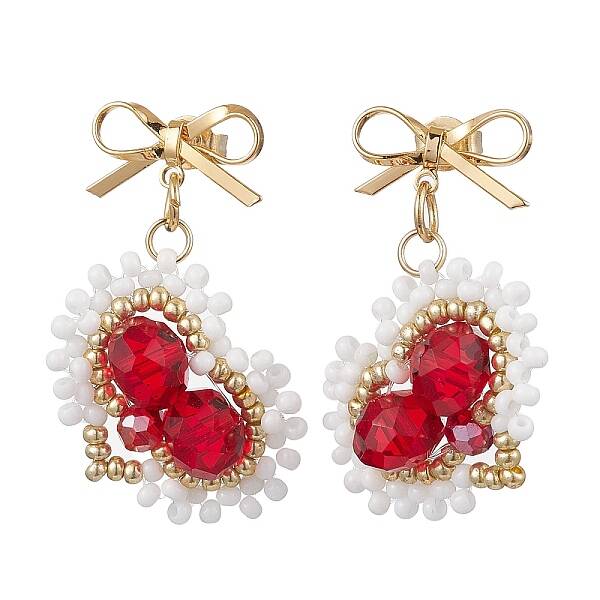 Handmade Glass Seed Beads Heart Stud Earrings