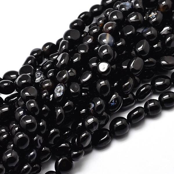 Dyed & Heated Natural Black Agate Nuggets Beads Strands