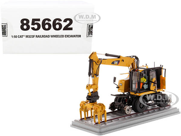CAT Caterpillar M323F Railroad Wheeled Excavator with Operator and 3 Work Tools (CAT Yellow Version) High Line Series 1/50 Di...