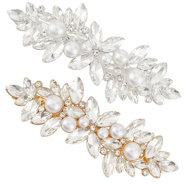 2Pcs 2 Colors Alloy with Glass Rhinestone Hair Barrettes
