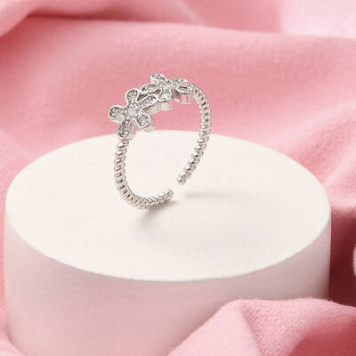 Brass Micro Pave Clear Cubic Zirconia Open Cuff Rings for Women